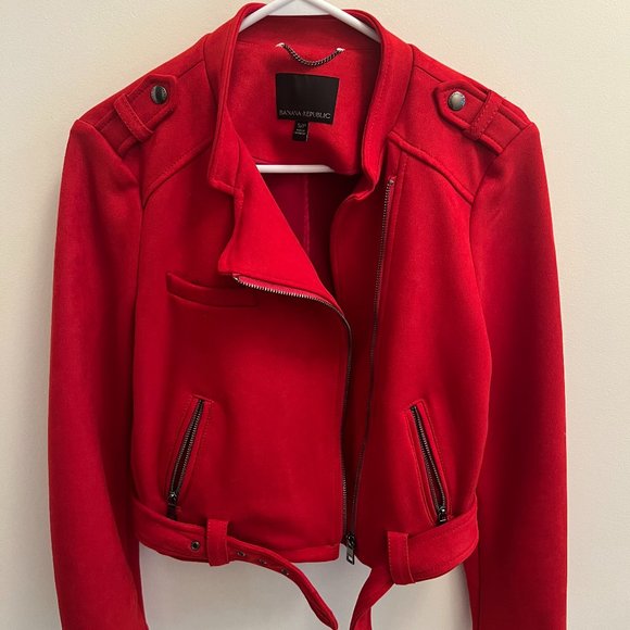 Banana Republic vegan suede red moto jacket - Picture 1 of 8